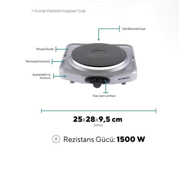 KUMTEL LX-7011 Gri Tekli Elektrikli Ocak - 4