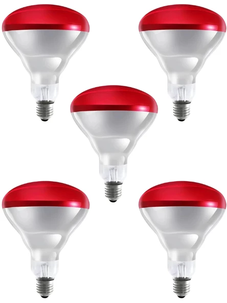 Avarson (5 Adet) 250W Kızılötesi (infrared) Isıtıcılı Fizik Tedavi Lambası (Kırmızı Işık) E27 (Kalın Duy)