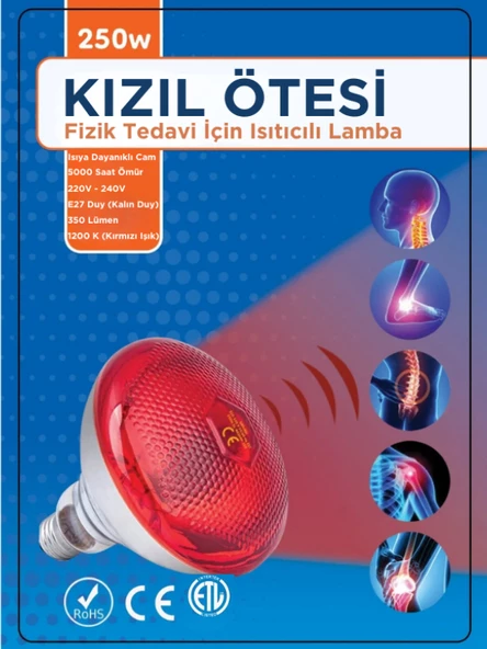 Avarson (2 Adet) 250W Kızılötesi (infrared) Isıtıcılı Fizik Tedavi Lambası (Kırmızı Işık) E27 (Kalın Duy) - 2