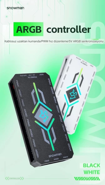 Snowman Argb 5V 3 Pin + Pwm 12V 4 Pin Fan Çoklayıcı SİYAH - 2