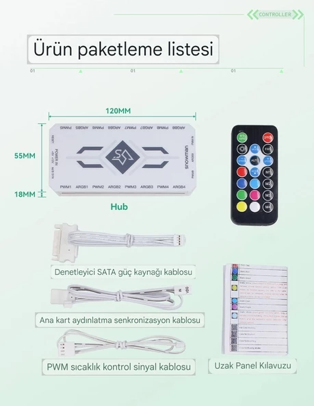 SNOWMAN ARGB 5V 3 PİN + PWM 12V 4 PİN FAN ÇOKLAYICI - 3