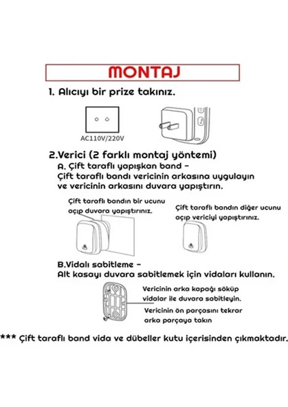 Monozone Kapı Zili 1Buton 1Alıcı Su Geçirmez Beyaz Kablosuz Pil Gerektirmez Kapı Zili - 4