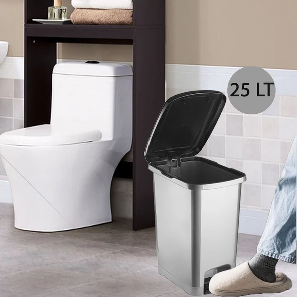 Ergonomik Pedallı Plastik Çöp Kovası ( iç kovasız) Metal Gri - 5