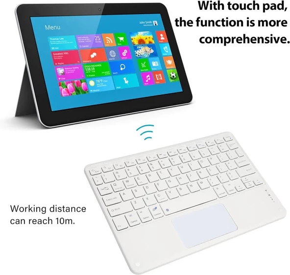 Hometech Alfa 8 MRC 8" Uyumlu Kablosuz Bluetooth Dahili Bataryalı Şarjlı TouchPad'li Klavye - Beyaz - Resim 4
