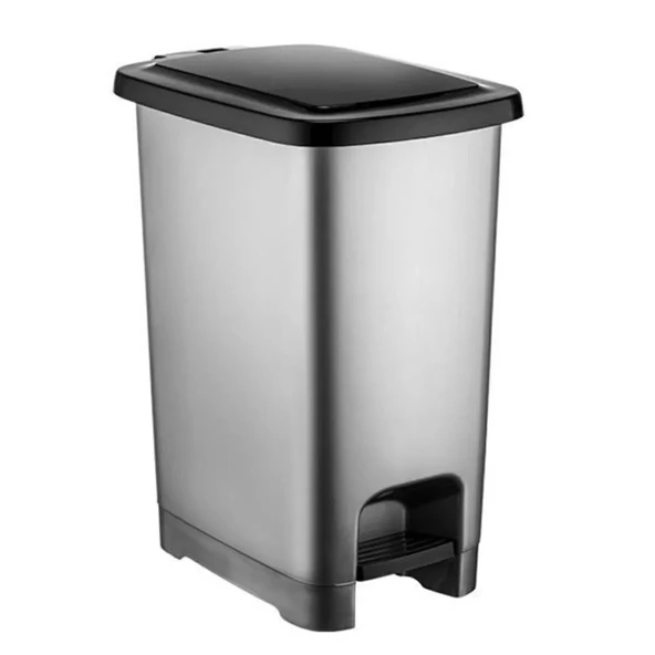 Ergonomik Pedallı Plastik Çöp Kovası ( iç kovasız) Metal Gri