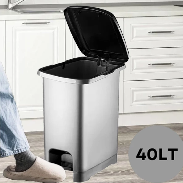 Ergonomik Pedallı Plastik Çöp Kovası ( iç kovasız) Metal Gri - 7