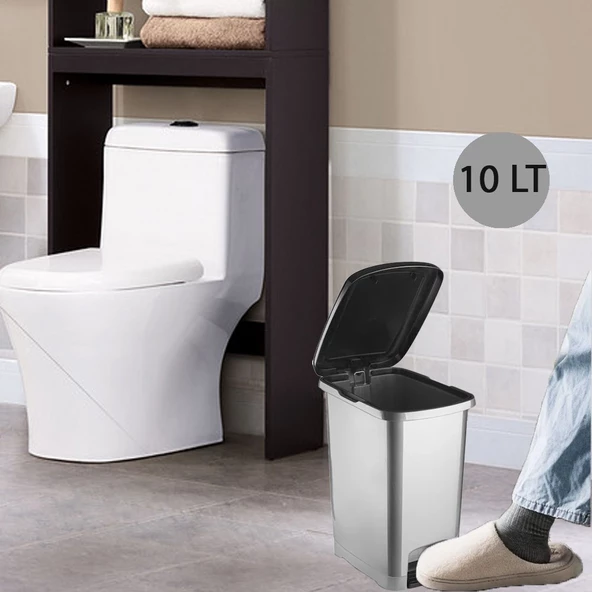 Ergonomik Pedallı Plastik Çöp Kovası ( iç kovasız) Metal Gri - 10