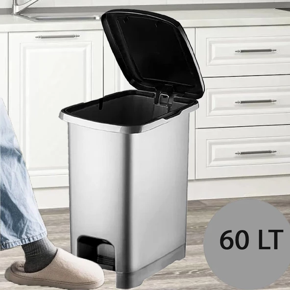 Ergonomik Pedallı Plastik Çöp Kovası ( iç kovasız) Metal Gri - 3