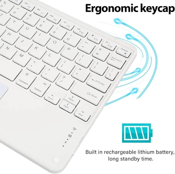 Lenovo Tab M10 Plus ZA5T0420TR 10.3" Uyumlu Kablosuz Bluetooth Dahili Bataryalı Şarjlı TouchPad'li Klavye - Beyaz - 7
