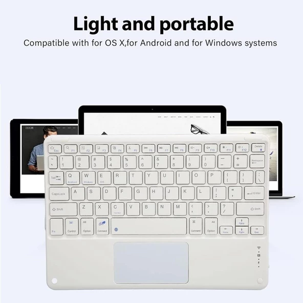 Lenovo Tab M10 Plus ZA5T0420TR 10.3" Uyumlu Kablosuz Bluetooth Dahili Bataryalı Şarjlı TouchPad'li Klavye - Beyaz - 3