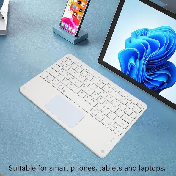 Lenovo Tab M10 Plus ZA5T0420TR 10.3" Uyumlu Kablosuz Bluetooth Dahili Bataryalı Şarjlı TouchPad'li Klavye - Beyaz - 6