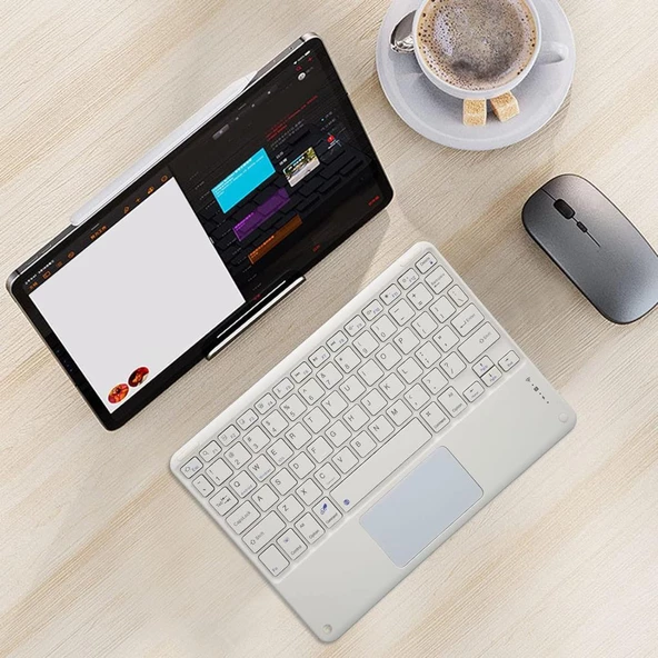 Lenovo Tab M10 Plus ZA5T0420TR 10.3" Uyumlu Kablosuz Bluetooth Dahili Bataryalı Şarjlı TouchPad'li Klavye - Beyaz - 2