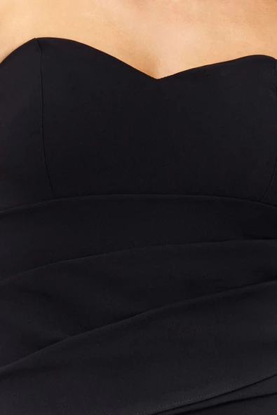 Kadın Moda Straplez Geniş Paça Straplez Düz Desen Kısa Straplez Büzgülü Dokuma Şort Tulum - 5