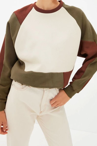 Tarz Regular Bisiklet Yaka Reglan Kol Regular Kalın İçi Polarlı Normal Kalıp Örme Sweatshirt