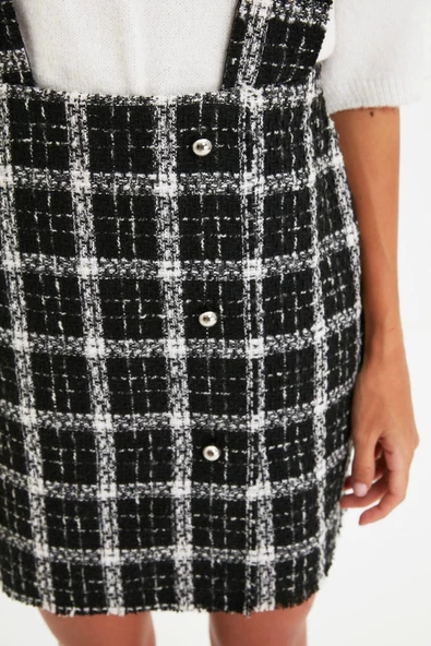 Moda Stil Regular Kare Yaka Mini Boy Askılı Dokuma Elbise - 2