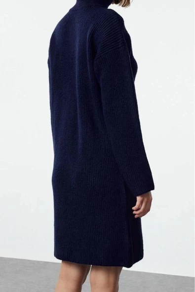 Moda Stil Regular Dik Yaka Mini Boy Triko Yumuşak Dokulu Kazak Elbise - 5