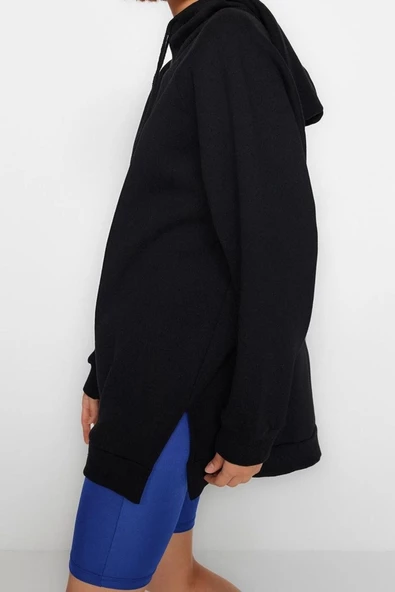 Tarz Bol Kapüşonlu Düşük Kol Uzun Şardonlu Örme Sweatshirt - 2