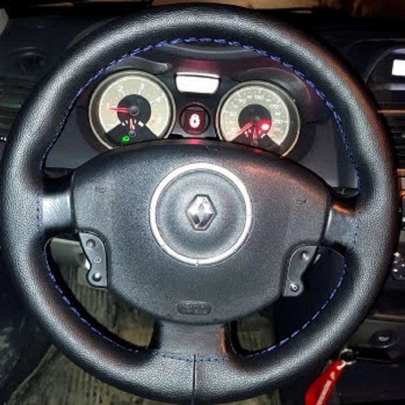 DİKİŞLİ DİREKSİYON KILIFI SİYAH DERİ MAVİ DİKİŞ RENAULT MEGANE 2 ürün görseli