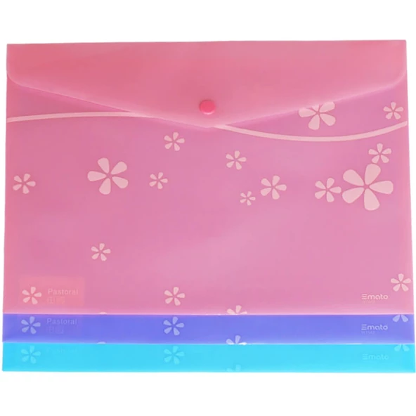Smato Çıtçıtlı Evrak Zarfı Mat Çiçek Desenli Mavi W7542-12-PKT