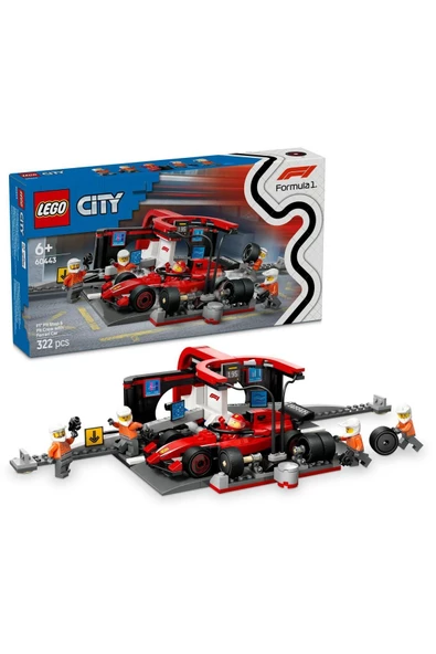 ® City Ferrari Arabalı F1® Pit Stop ve Pit Ekibi 60443 -6 Yaş ve Üzeri Oyuncak Yapım Seti (322P)