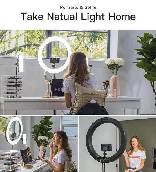 Kuaför Makyaj Çekimleri Selfie Işığı Sürekli 14 inç Işık 2m Stand - 2