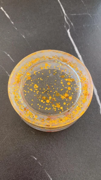 Şeffaf Renk Gülen Yüz Emoji Ve Gold Glitter Süsleme Yuvarlak Şekil Küllük El Yapımı Epoksi Hediyelik - 6