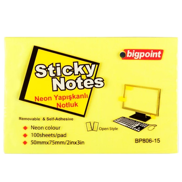 Bigpoint Yapışkanlı Not Kağıdı 75x50 Neon Sarı BP806-15-12-PKT