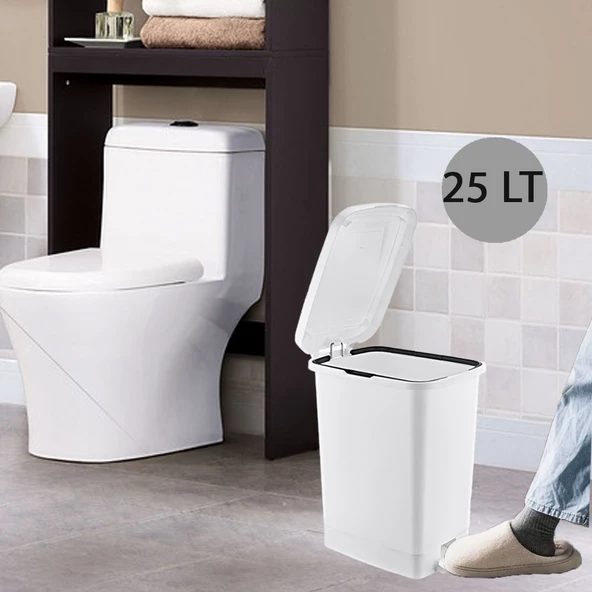 Ergonomik Pedallı Plastik Çöp Kovası ( iç kovasız) Kırık Beyaz - 8