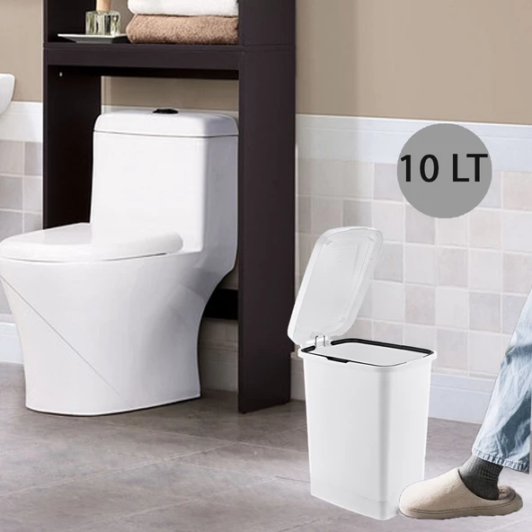 Ergonomik Pedallı Plastik Çöp Kovası ( iç kovasız) Kırık Beyaz