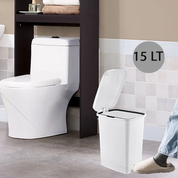 Ergonomik Pedallı Plastik Çöp Kovası ( iç kovasız) Kırık Beyaz - 7