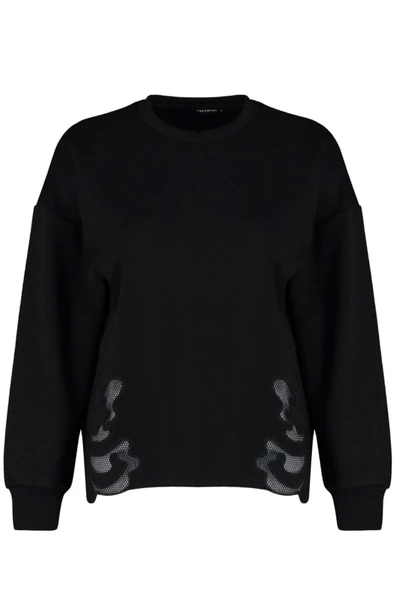 Tarz Relaxed Bisiklet Yaka Standart Kol Regular Basic İnce Aplike Detaylı Örme Sweatshirt - 6