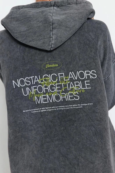 Tarz Bol Kapüşonlu Düşük Kol Uzun Kalın İçi Polarlı Yıkama Efektli Geniş Kalıp Örme Sweatshirt - 4