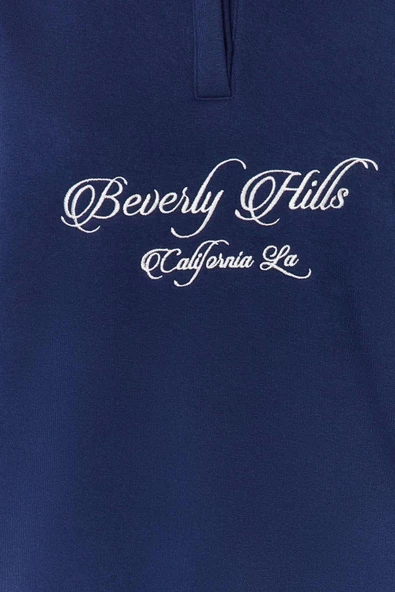 Oversize Gömlek Yaka Düşük Kol Uzun Gömlek Yaka Nakışlı Fit Kalın İçi Polarlı Örme Sweatshirt - 4