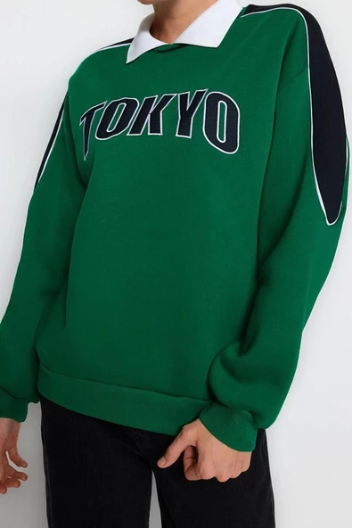Gömlek Yaka Reglan Kol Kalın İçi Polarlı Polo Yaka Normal Kalıp Örme Sweatshirt - 3