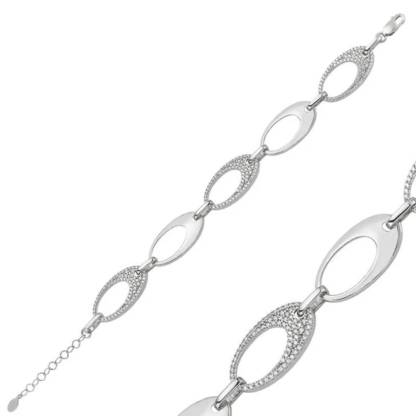 925 Ayar Gümüş Taşlı Oval Bileklik