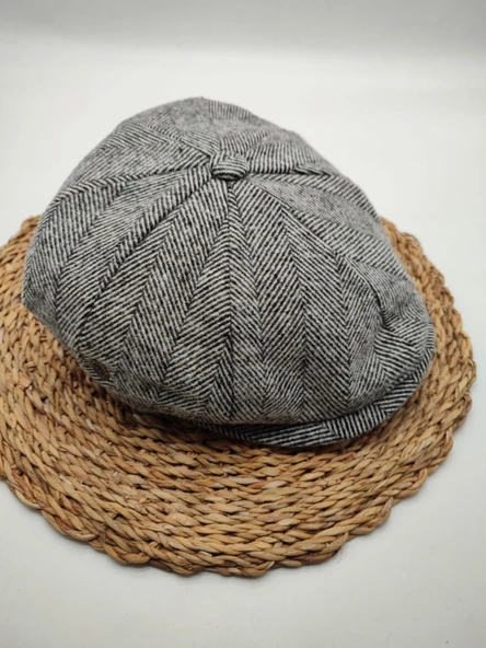 Balık Sırtı Erkek Klasik Kasket Sekiz Parça Gri Renk - 4