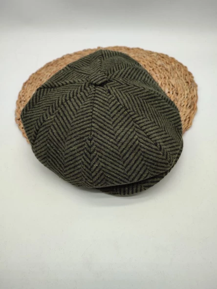 Çizgili Modern Erkek Klasik Kasket Yeşil Renk - 2