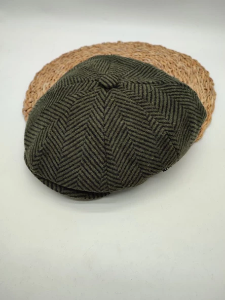 Çizgili Modern Erkek Klasik Kasket Yeşil Renk