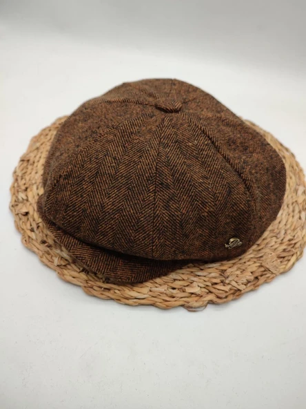 İnce Balık Sırtı Erkek Klasik Kasket Sekiz Parça Kahve Renk - 6