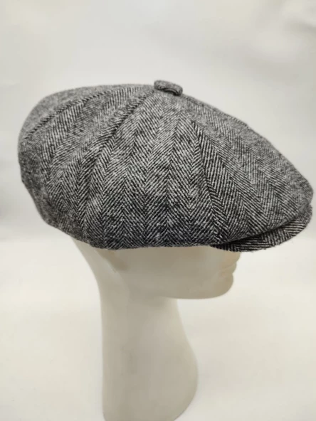 İnce Balık Sırtı Erkek Klasik Kasket Sekiz Parça Gri Renk - 3