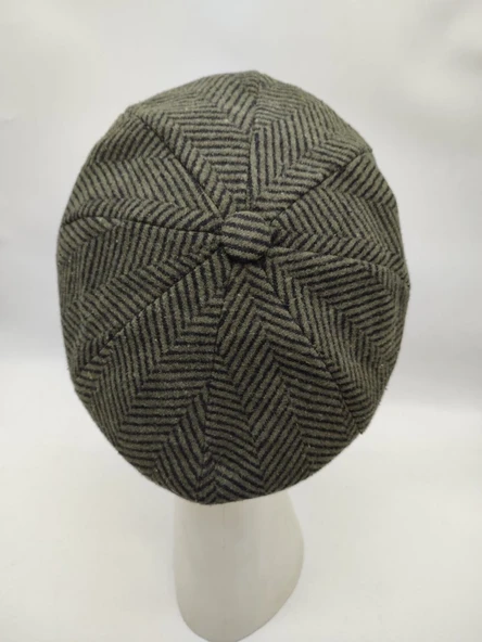 Çizgili Modern Erkek Klasik Kasket Yeşil Renk - 8