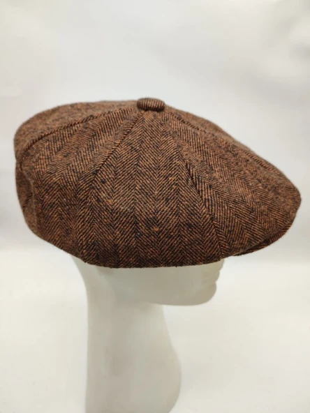 İnce Balık Sırtı Erkek Klasik Kasket Sekiz Parça Kahve Renk - 8