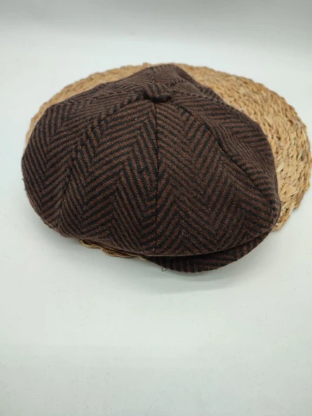 Çizgili Modern Erkek Klasik Kasket Kahve Renk - 6