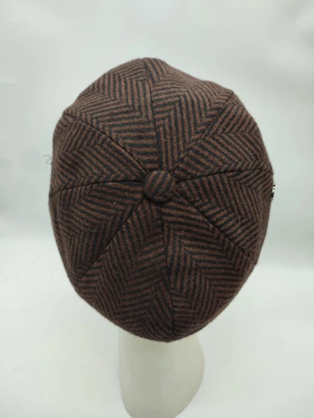 Çizgili Modern Erkek Klasik Kasket Kahve Renk - 8