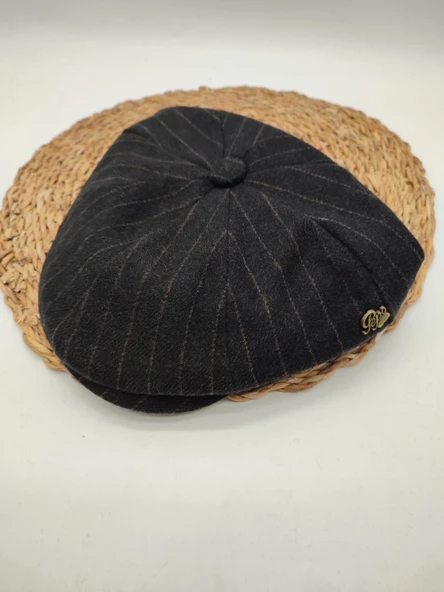 İnce Çizgili Şık Erkek Klasik Kasket Siyah Renk - Resim 5