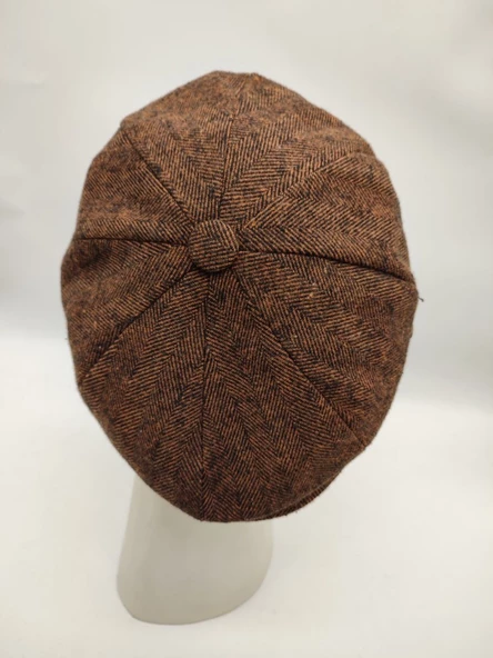 İnce Balık Sırtı Erkek Klasik Kasket Sekiz Parça Kahve Renk - 4