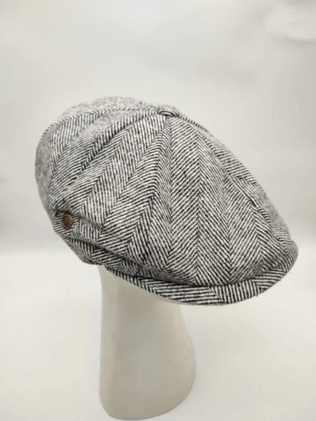 Balık Sırtı Erkek Klasik Kasket Sekiz Parça Gri Renk - 11