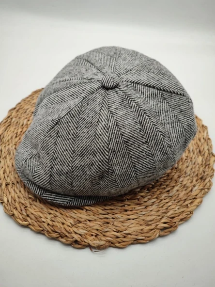 Balık Sırtı Erkek Klasik Kasket Sekiz Parça Gri Renk - 9