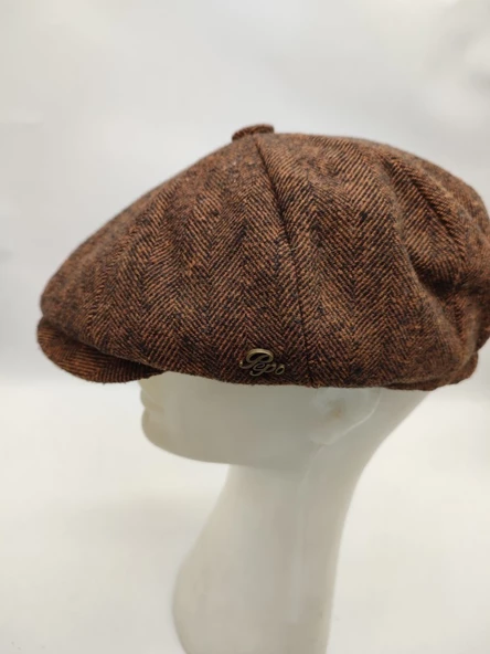 İnce Balık Sırtı Erkek Klasik Kasket Sekiz Parça Kahve Renk - 5