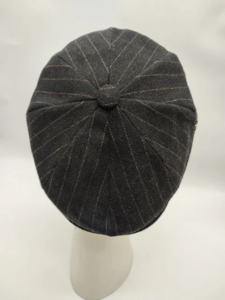 İnce Çizgili Şık Erkek Klasik Kasket Siyah Renk - Resim 9